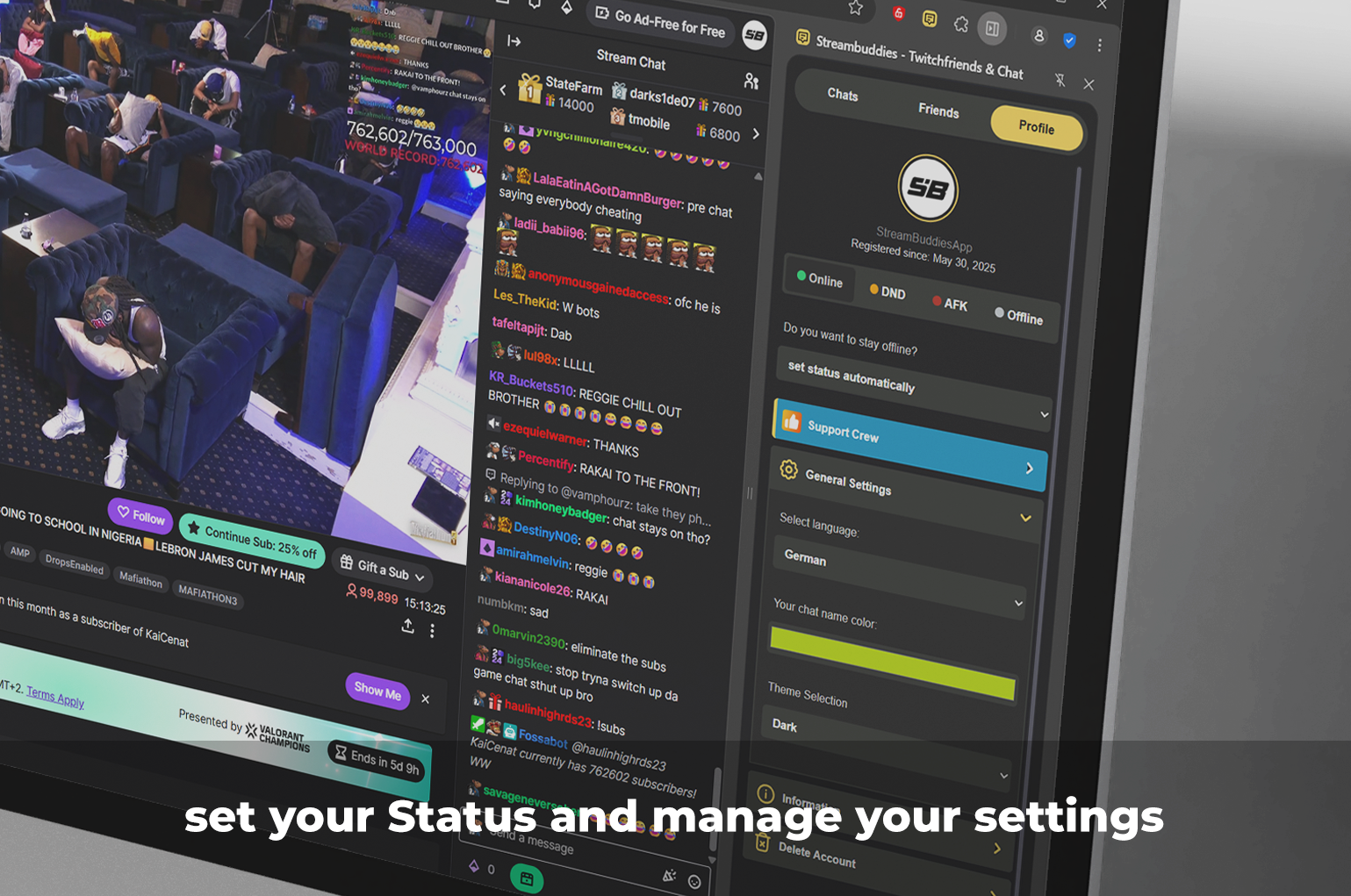 Streambuddies Twitchfriends and Chat Settings